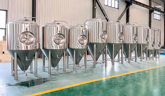 Fermentation tanks in craft brewery equipment